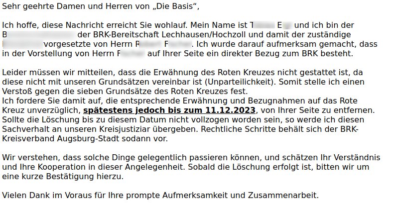 das rote Kreuz - e-mail von Hr. E